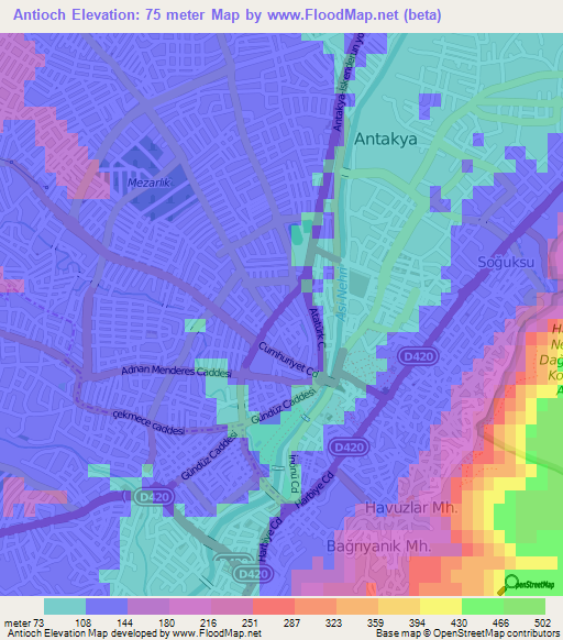 Antioch,Turkey Elevation Map