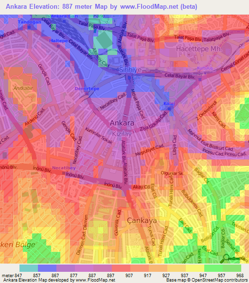 Ankara,Turkey Elevation Map