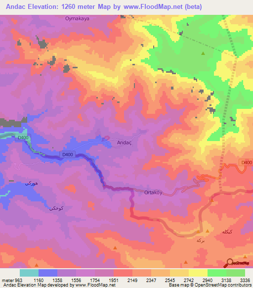 Andac,Turkey Elevation Map