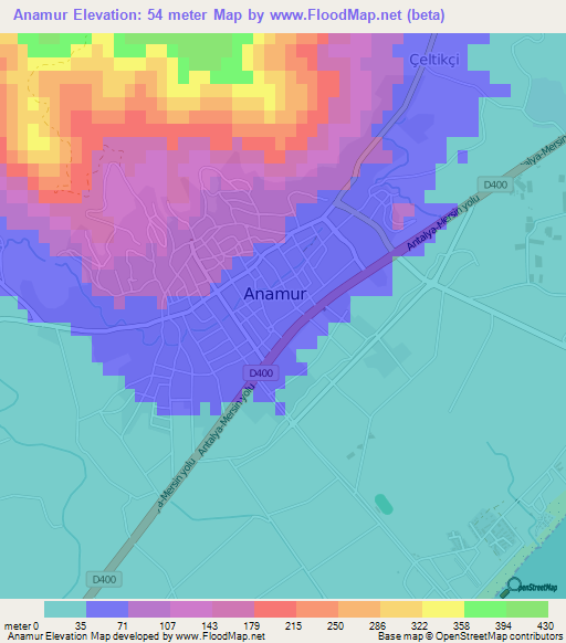 Anamur,Turkey Elevation Map