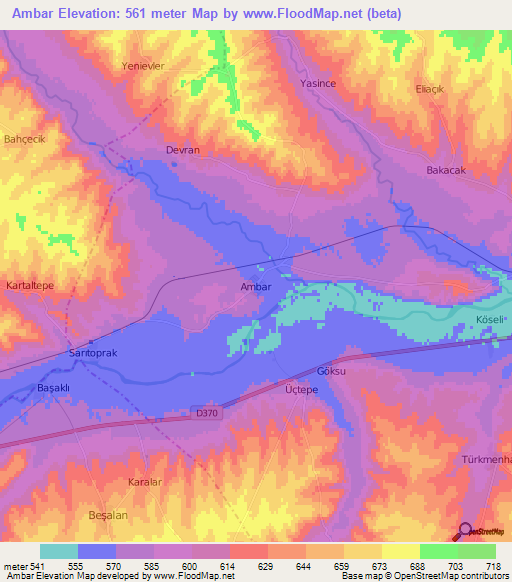 Ambar,Turkey Elevation Map