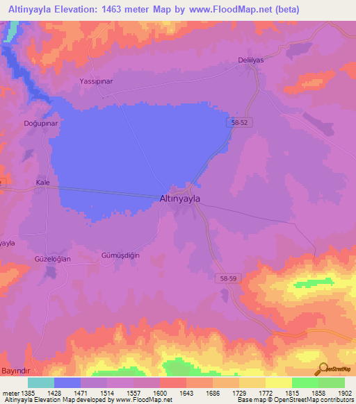 Altinyayla,Turkey Elevation Map