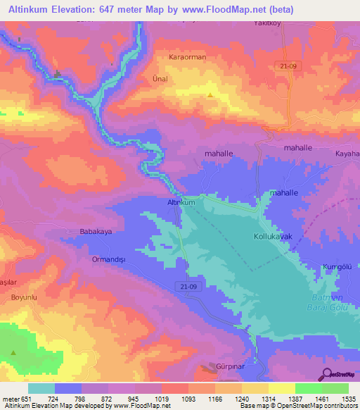 Altinkum,Turkey Elevation Map