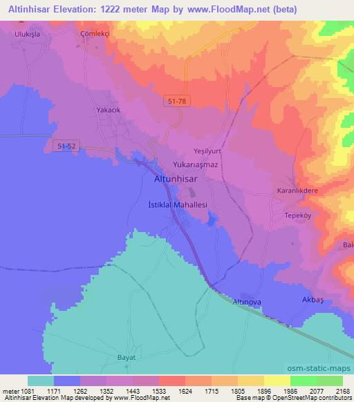 Altinhisar,Turkey Elevation Map