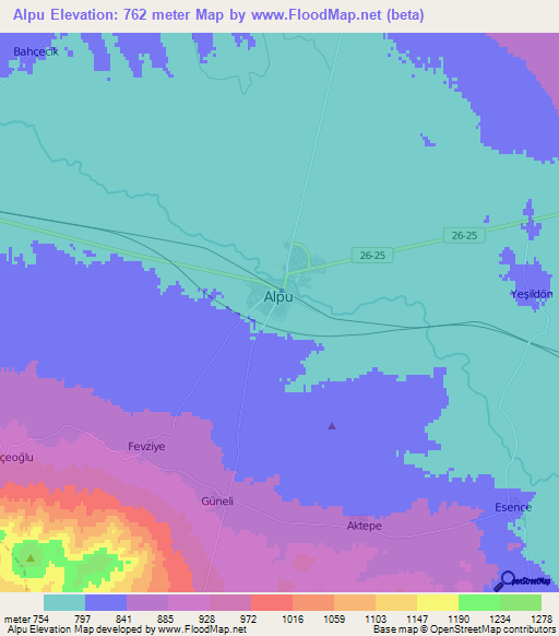 Alpu,Turkey Elevation Map