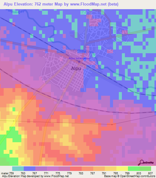 Alpu,Turkey Elevation Map