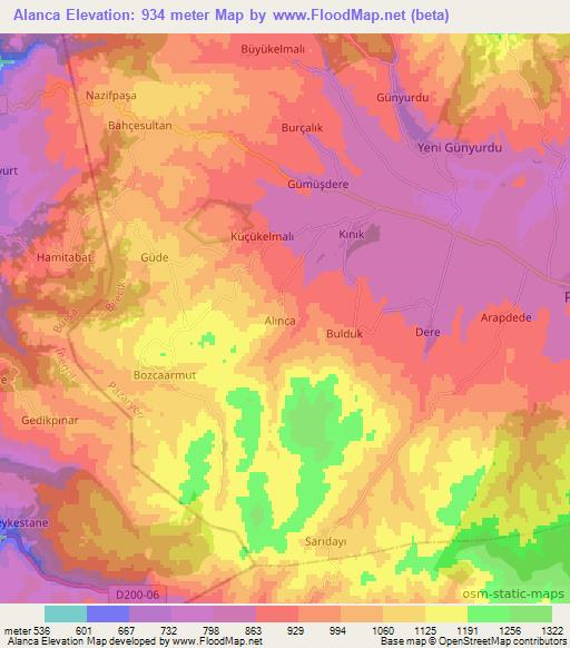 Alanca,Turkey Elevation Map