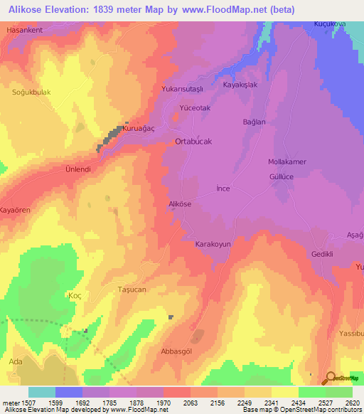 Alikose,Turkey Elevation Map