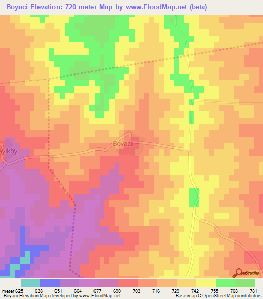 Boyaci,Turkey Elevation Map