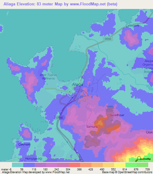 Aliaga,Turkey Elevation Map