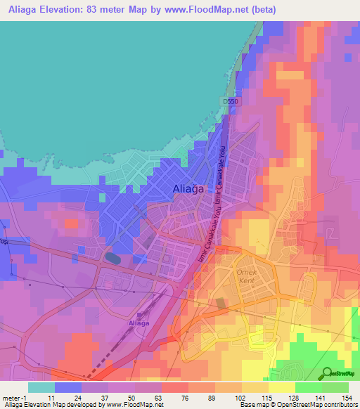 Aliaga,Turkey Elevation Map