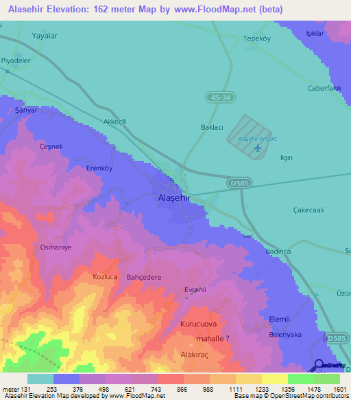 Alasehir,Turkey Elevation Map