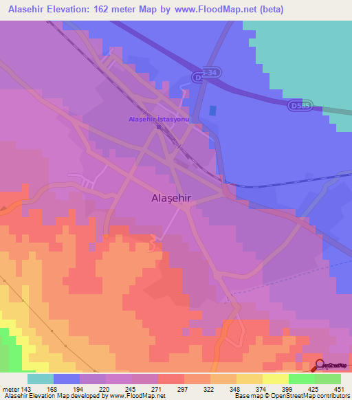 Alasehir,Turkey Elevation Map