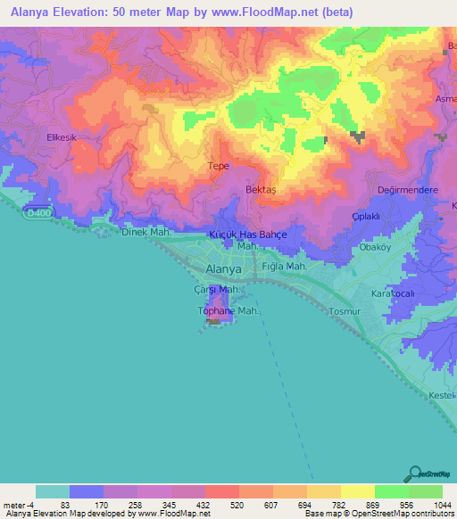 Alanya,Turkey Elevation Map