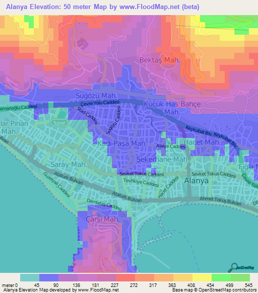 Alanya,Turkey Elevation Map