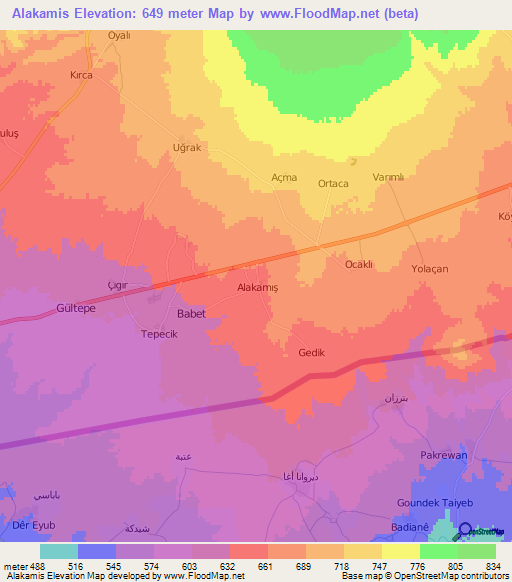 Alakamis,Turkey Elevation Map