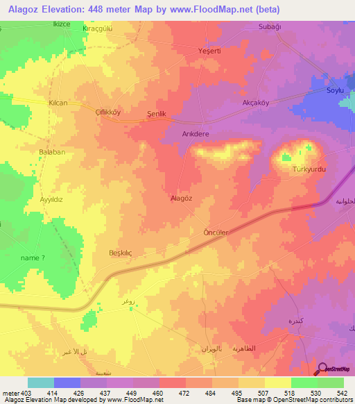 Alagoz,Turkey Elevation Map