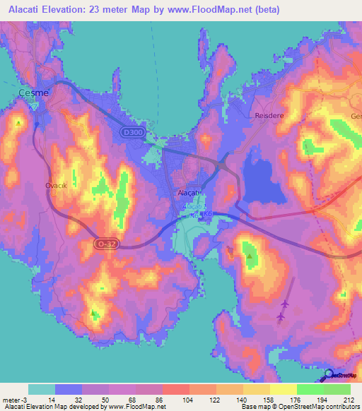 Alacati,Turkey Elevation Map