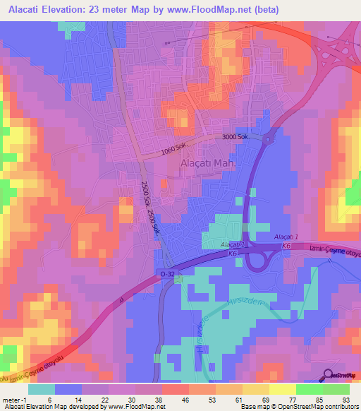 Alacati,Turkey Elevation Map