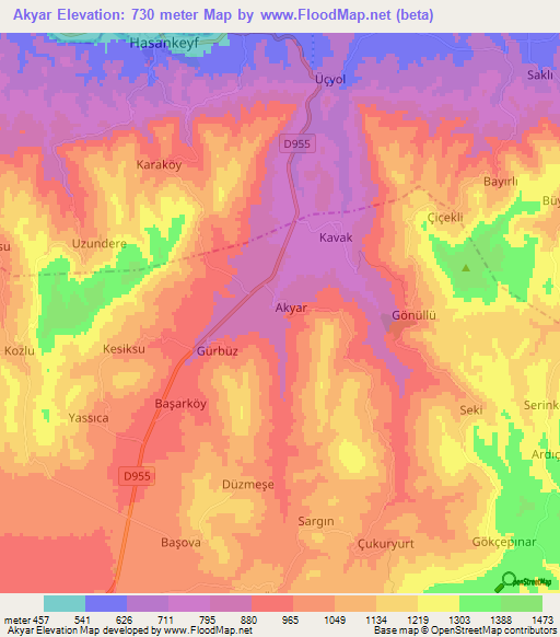 Akyar,Turkey Elevation Map