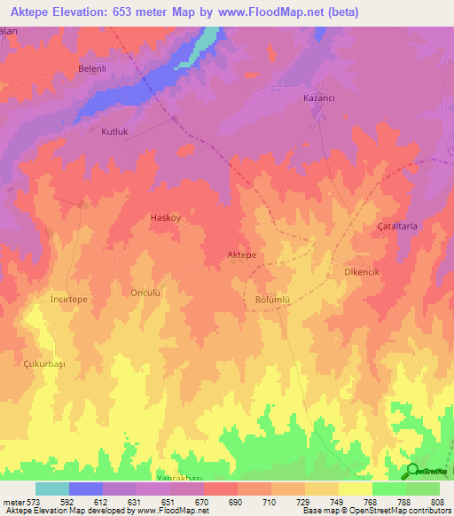 Aktepe,Turkey Elevation Map