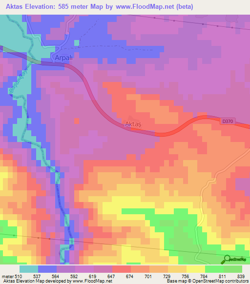 Aktas,Turkey Elevation Map