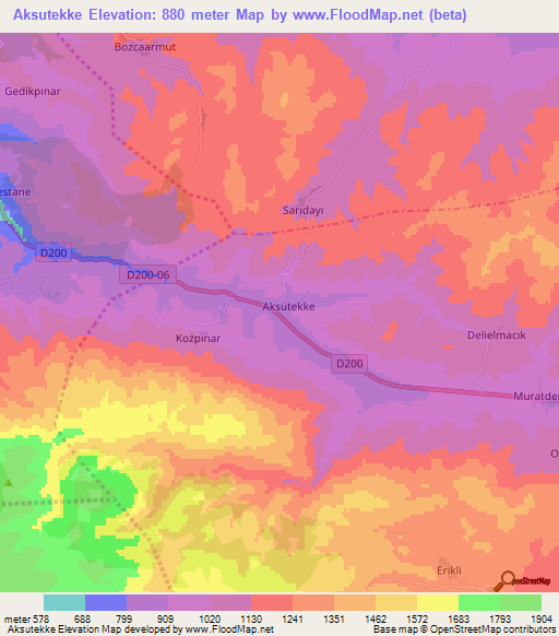 Aksutekke,Turkey Elevation Map