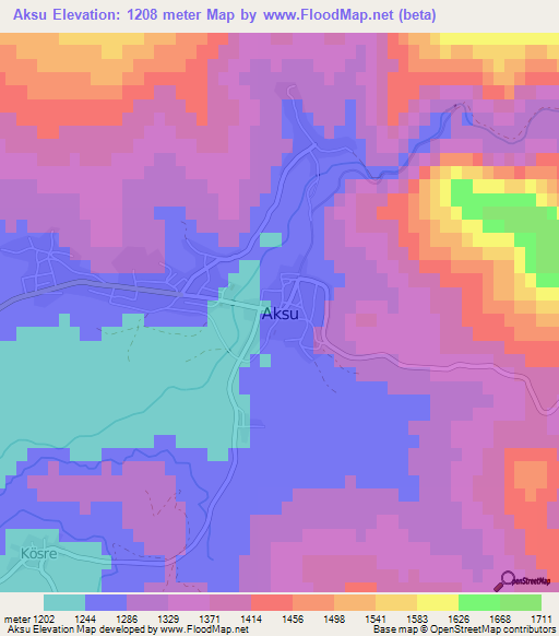 Aksu,Turkey Elevation Map