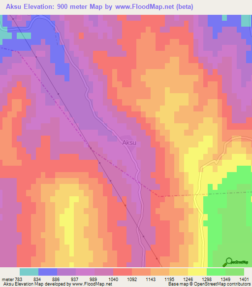 Aksu,Turkey Elevation Map