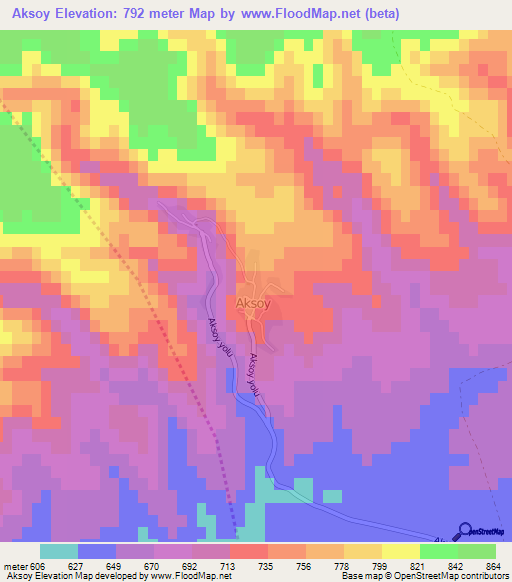 Aksoy,Turkey Elevation Map