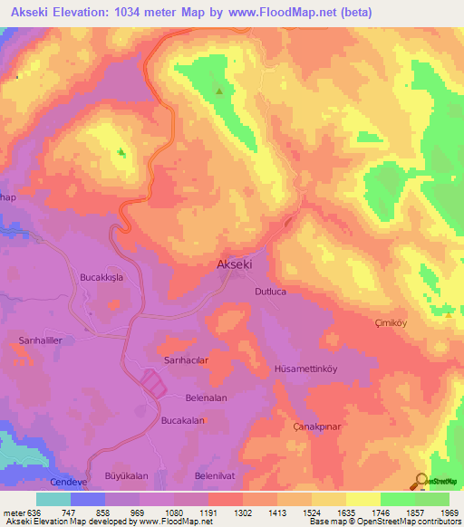 Akseki,Turkey Elevation Map