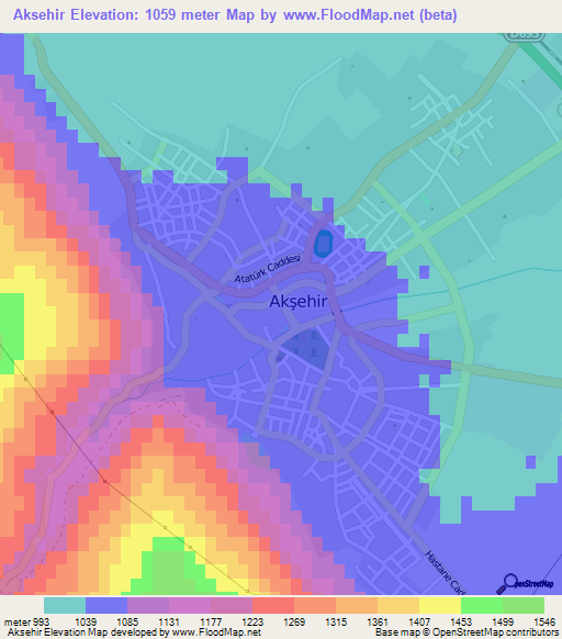 Aksehir,Turkey Elevation Map