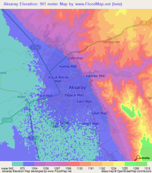 Aksaray,Turkey Elevation Map