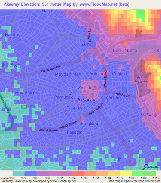 Aksaray,Turkey Elevation Map