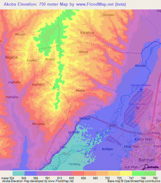 Akoba,Turkey Elevation Map