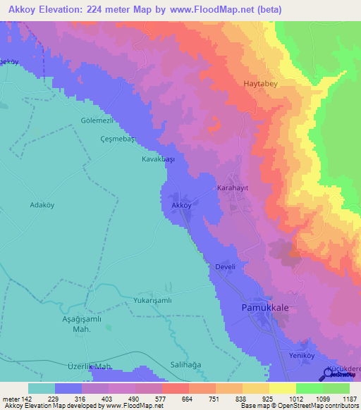 Akkoy,Turkey Elevation Map