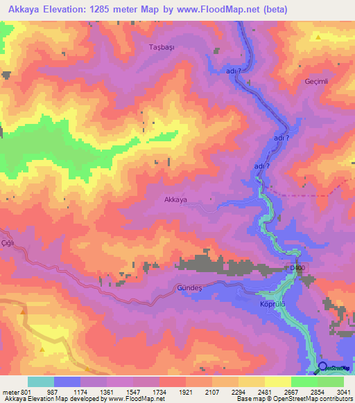 Akkaya,Turkey Elevation Map