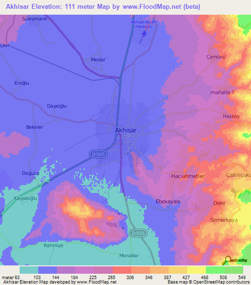 Akhisar,Turkey Elevation Map