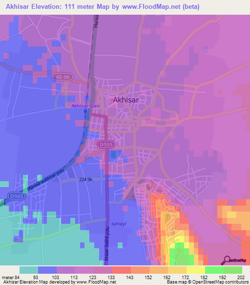 Akhisar,Turkey Elevation Map