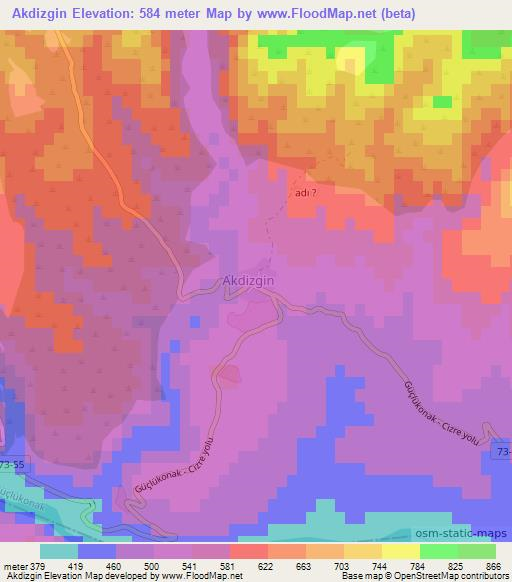 Akdizgin,Turkey Elevation Map