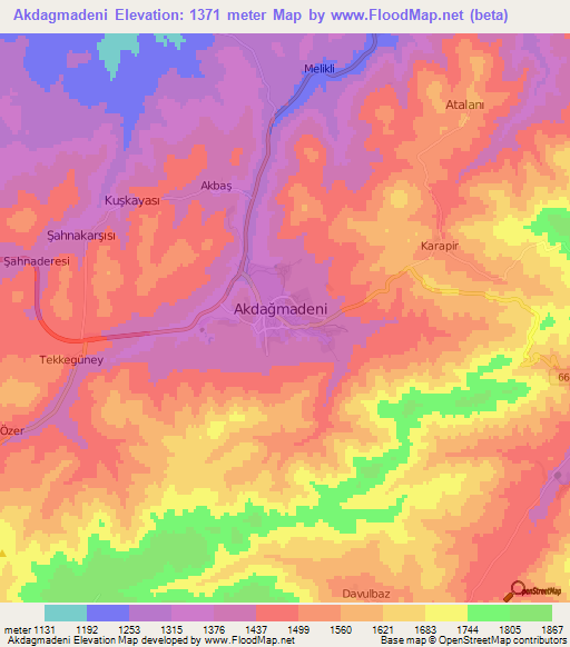 Akdagmadeni,Turkey Elevation Map