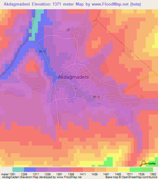 Akdagmadeni,Turkey Elevation Map