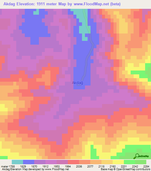 Akdag,Turkey Elevation Map