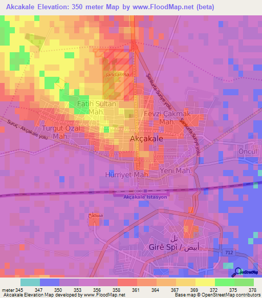 Akcakale,Turkey Elevation Map