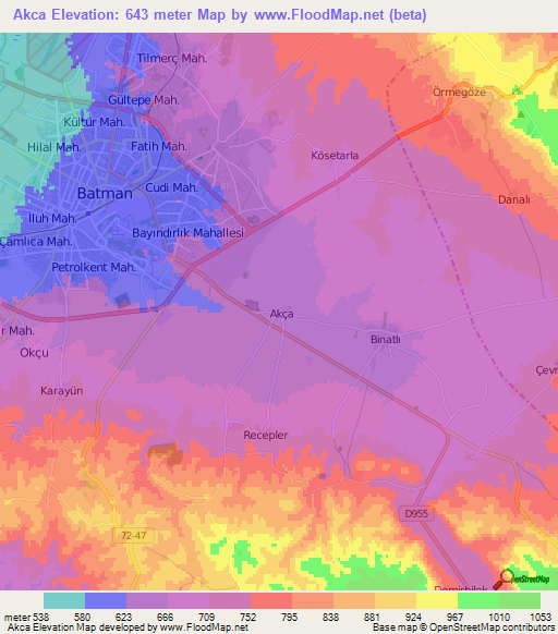 Akca,Turkey Elevation Map