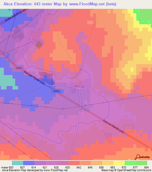 Akca,Turkey Elevation Map