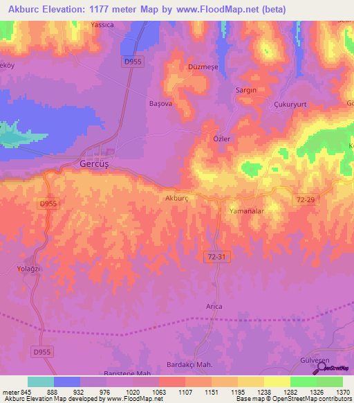 Akburc,Turkey Elevation Map