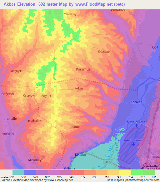 Akbas,Turkey Elevation Map