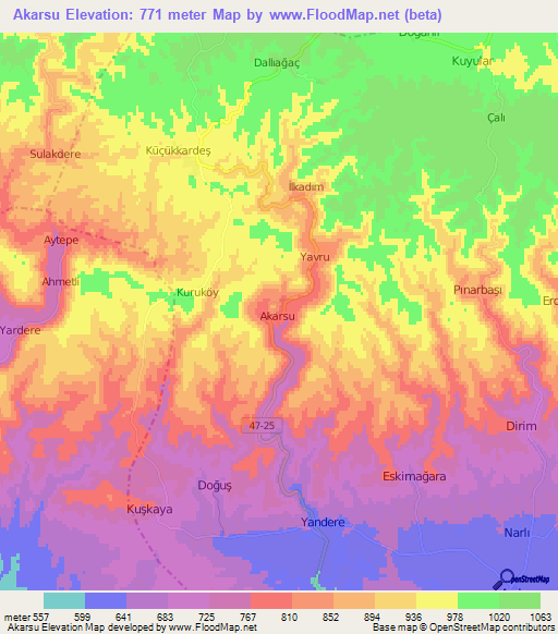 Akarsu,Turkey Elevation Map