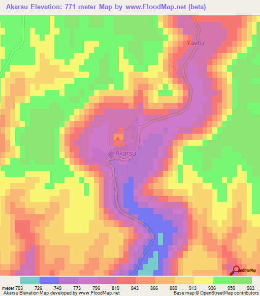 Akarsu,Turkey Elevation Map